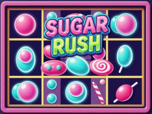 Sugar Rush Slot mit S&uuml;&szlig;igkeiten-Neon-Design in Pink und T&uuml;rkis bei GambleZen