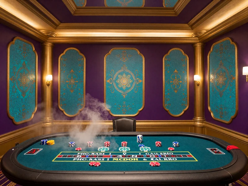 Luxuri&ouml;ser VIP-Live-Casino-Raum mit goldenen Akzenten und einem neonbeleuchteten Baccarat-Tisch bei GambleZen