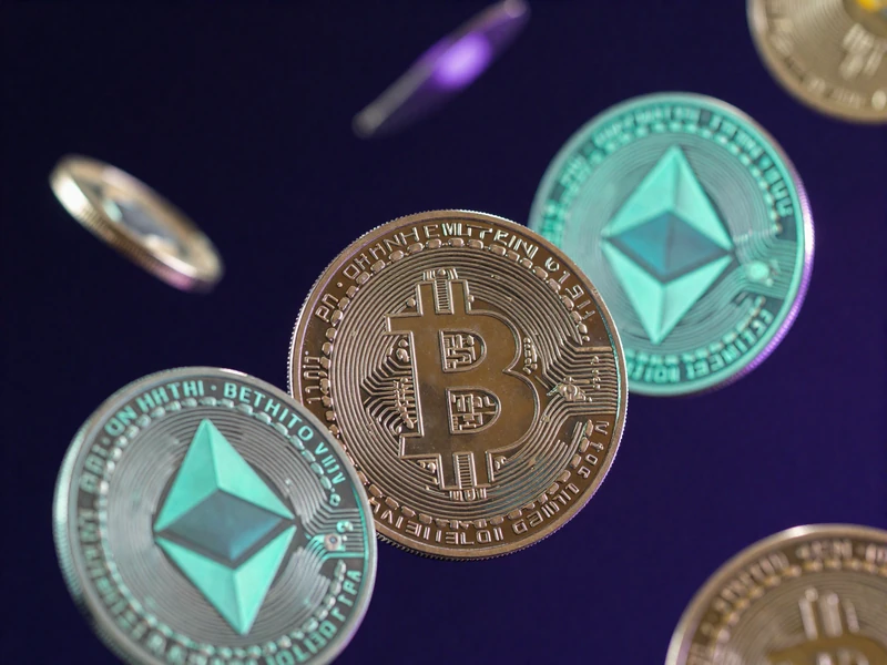 Bitcoin, Ethereum und Litecoin M&uuml;nzen mit t&uuml;rkisenem Neon-Gl&uuml;hen bei GambleZen Casino Krypto-Zahlungen