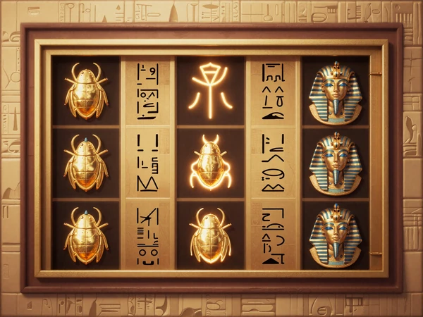 Book of Dead Slot mit &auml;gyptischen goldenen Neon-Symbolen und Hieroglyphen bei GambleZen